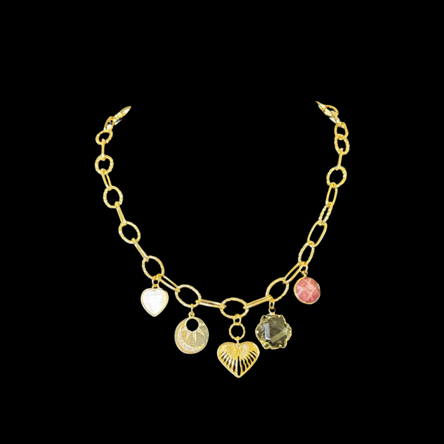 Stones and Hearts Charm Necklace